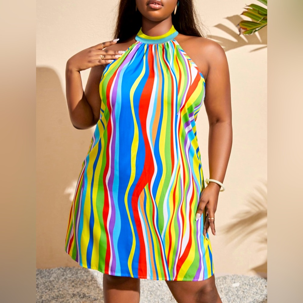 Plus Striped Halter Dress